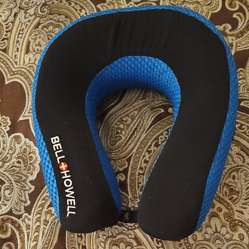Bell & Howell Black/ Blue Neck Pillow With Memory Foam/ Removable Cover/Snap